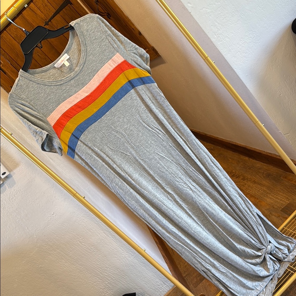 Jersey knit Gray Striped Maxi Dress small